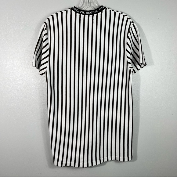 Civil Regime White Black Vertically Stripe Embroidered Script Logo T-Shirt Large - Picture 4 of 6